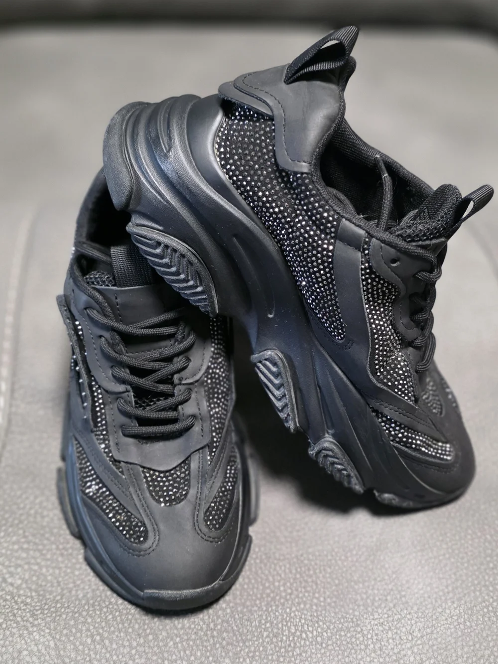Steve Madden Women's Black Mesh & Rhinestone Accent Sneakers- OBSESSION